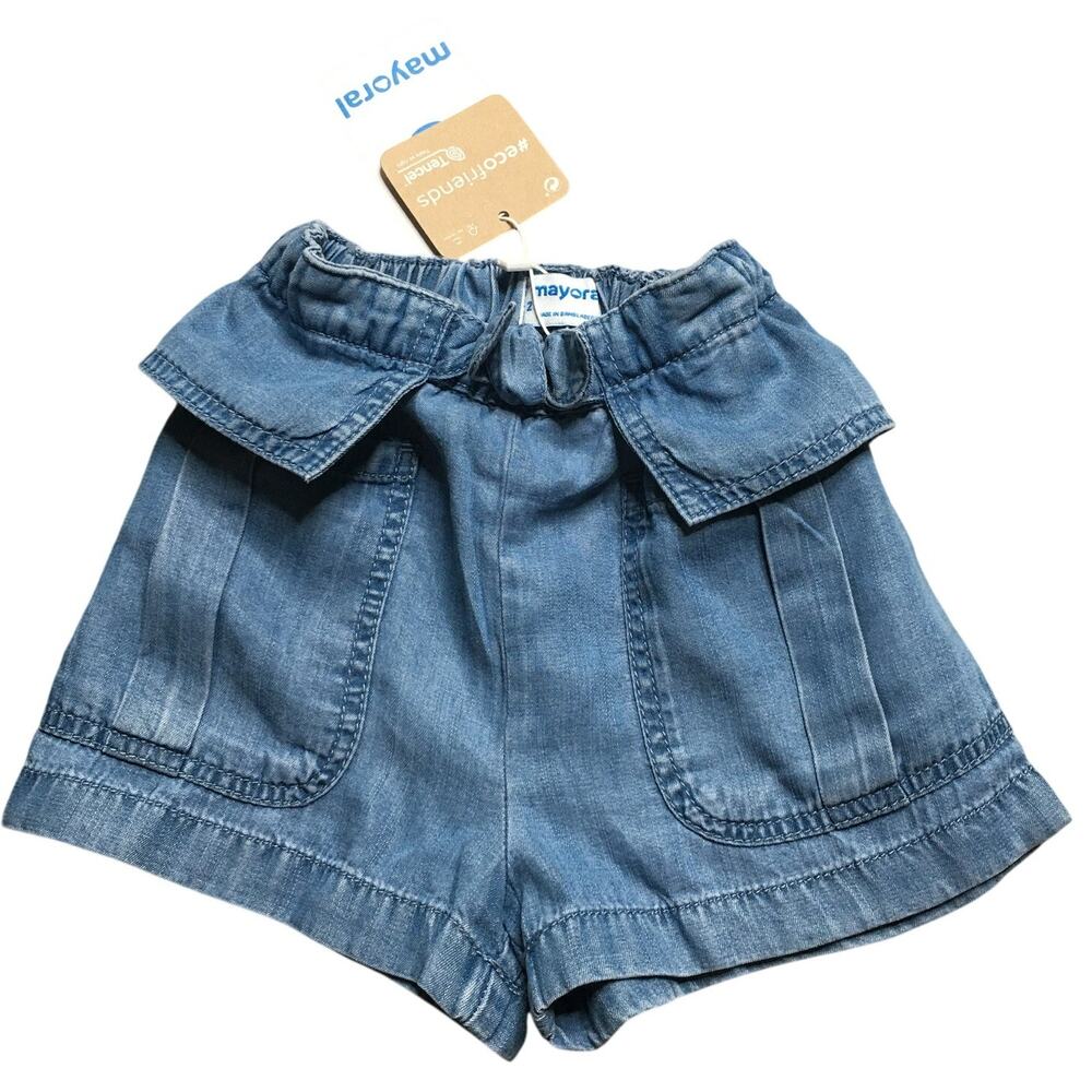 NWT Mayoral Cargo Pockets High Rise Denim Shorts Stretch Waist Blue 2